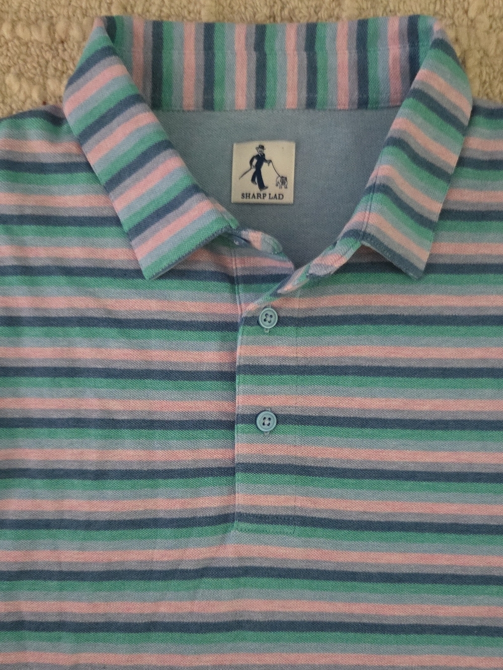 Sharp Lad Striped Polo in Pastel Blue, Pink & Green, XL